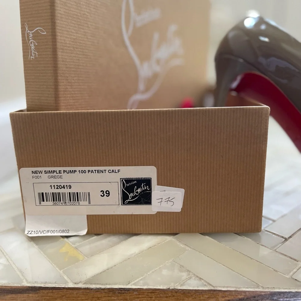 Christian Louboutin Taupe Patent Pointed-Toe Stilettos with Red Soles - Picture 4 of 4
